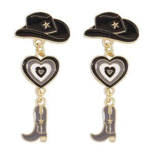 Hat Heart Cowboy Boots Oil Drop Earrings